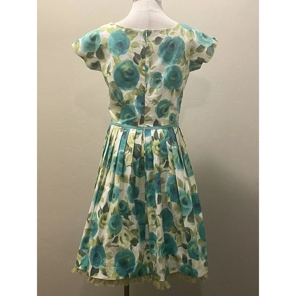 SARA CAMPBELL Vintage 90's Romantic Watercolor Floral Summer Fit & Flare Dress 6